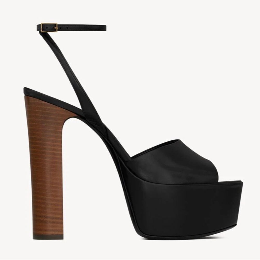 Authentic Saint Laurent Jodie Platform Sandals 39.5 Shiny Leather Black $1150